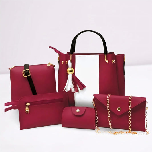 5 PCS Premium Synthetic Soft Leather Shoulder Bag Set for Women